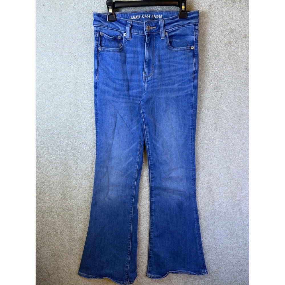 American Eagle Super Hi-Rise Flare Jeans Women 2 (26x30) Blue Next Level Stretch - Picture 2 of 9
